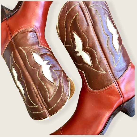 RARE 1950'S Frye Rancher Red/Brown Leather Cowboy Vintage Calf-High Boots - Picture 8 of 16